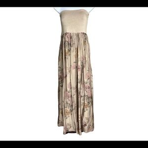 Belle France Taupe Floral Strapless Dress
